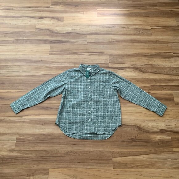 L.L. Bean Seersucker Shirt Long Sleeve Button Sage Green Small Petite Plaid New - Picture 2 of 11